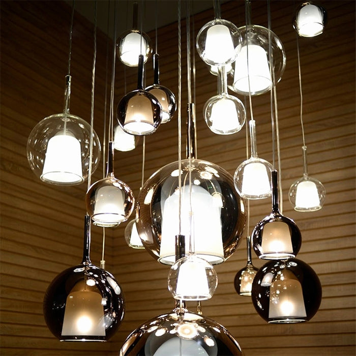Lámpara de araña larga con combinación de vidrio de burbujas nórdicas para sala de estar/mesita de noche/comedor/escaleras
