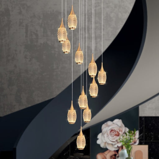 chandelier,chandeliers,acrylic,metal,stair,extra large,large,huge,oversize,big,long staircase,gold,luxury,light luxury,bedside