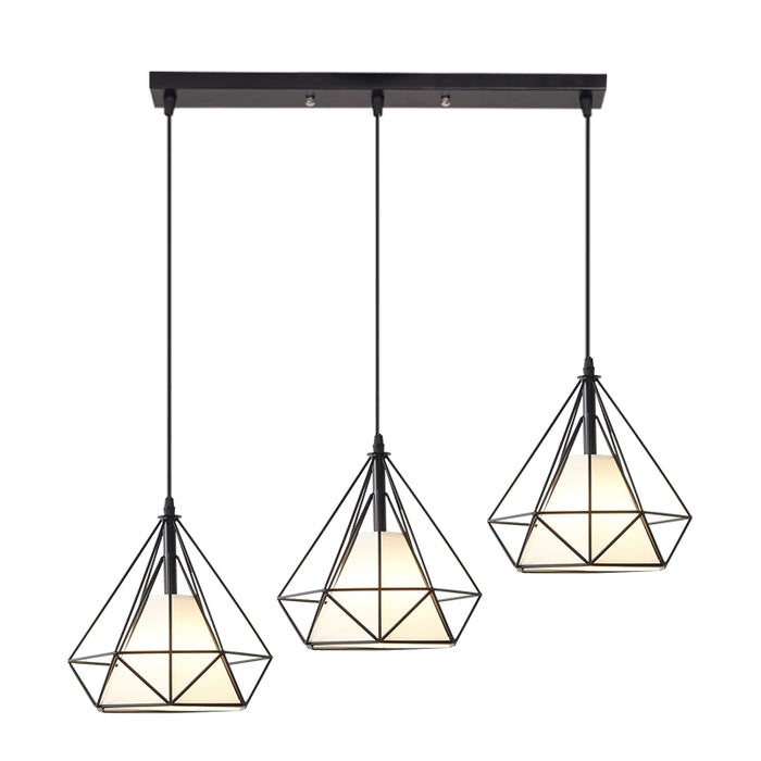 Modern Industrial Diamond Shape Light Iron Cage Pendant Chandelier for Dining Room/Kitchen Island/Entrys