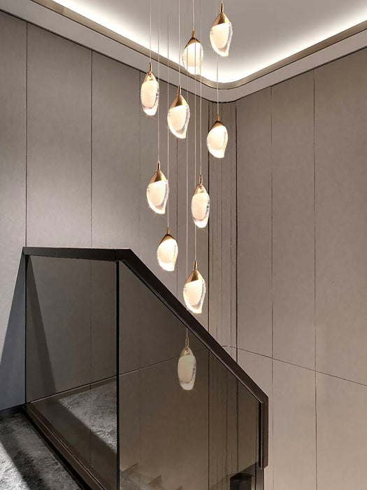 Lámpara colgante moderna con forma de Mango, cristal claro, burbujas de aire, para escaleras/sala de estar/sala de techo alto