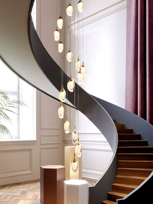 Lampadario moderno a sospensione a bolle d'aria in cristallo chiaro a forma di mango per scale/soggiorno/stanza con soffitto alto