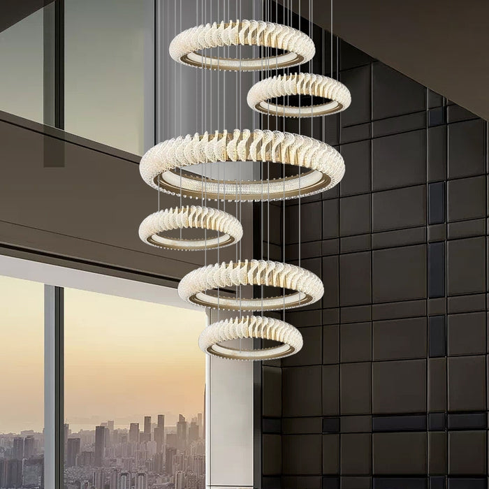 Lámpara de araña moderna de acero inoxidable con niveles extragrandes para sala de estar/vestíbulo/entradas grandes