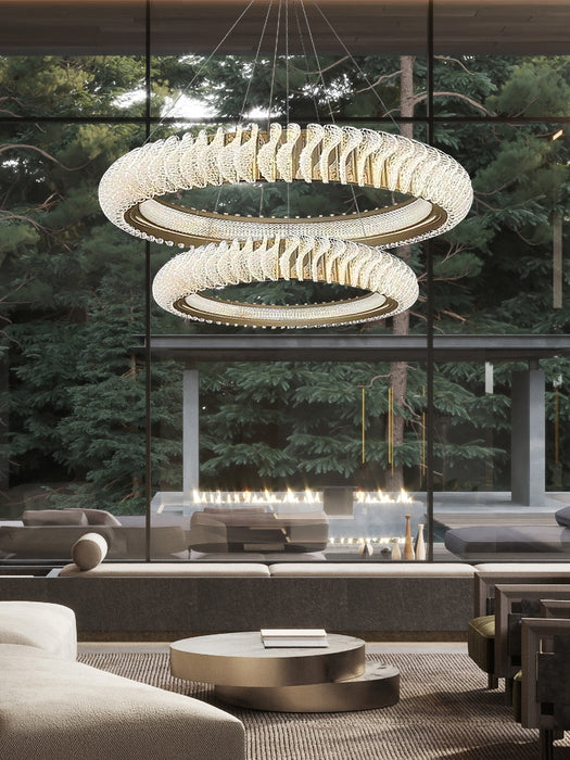 Lampadario moderno ad anello in acciaio inossidabile a livelli extra grandi per soggiorno/foyer/grandi ingressi