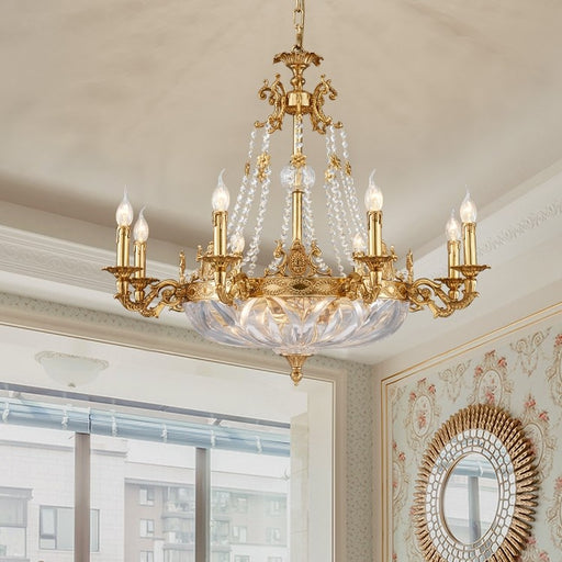 chandelier,chandeliers,candle,brass,gold,crystal,glass,branch,elegant,entryway,dining table,big table,round table,foyer,hallway