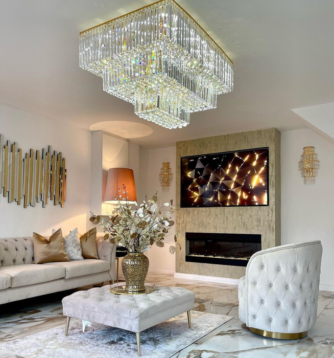Square Crystal Ceiling Crystal Chandelier Light Fixture Three Layers
