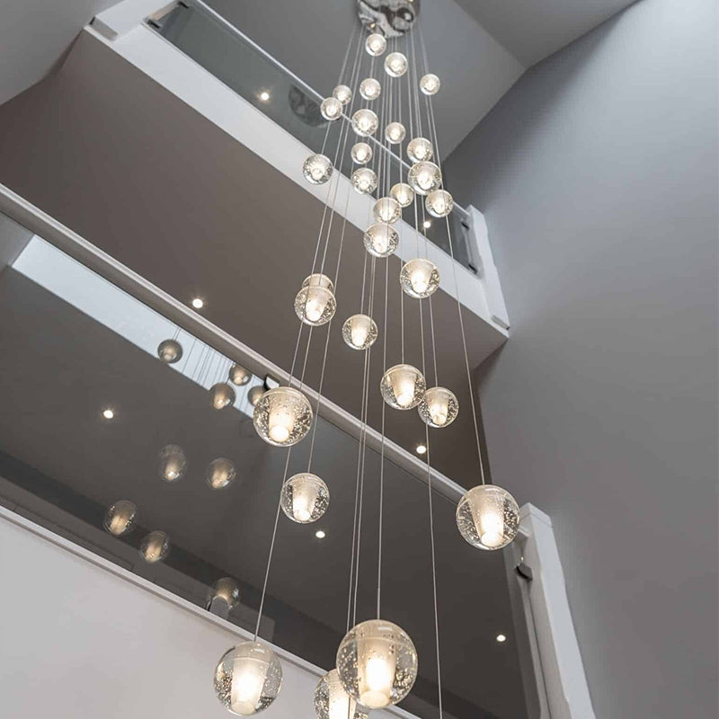 Escalera De Caracol Simple Y Moderna Araña De Luces De Cristal Sombra Bolas De Techo Lámpara De Burbujas De Vidrio Lámparas Colgantes Grandes Para Sala De Estar Pasillo, 12 Luces Colgantes De