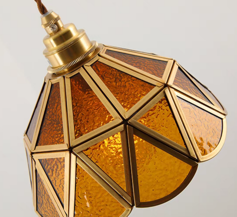 Tiffany Vintage Brass and Stained Glass Irregular Lattice Pendant Chandeliers for Dining/Living Room/Bedsid/Bar