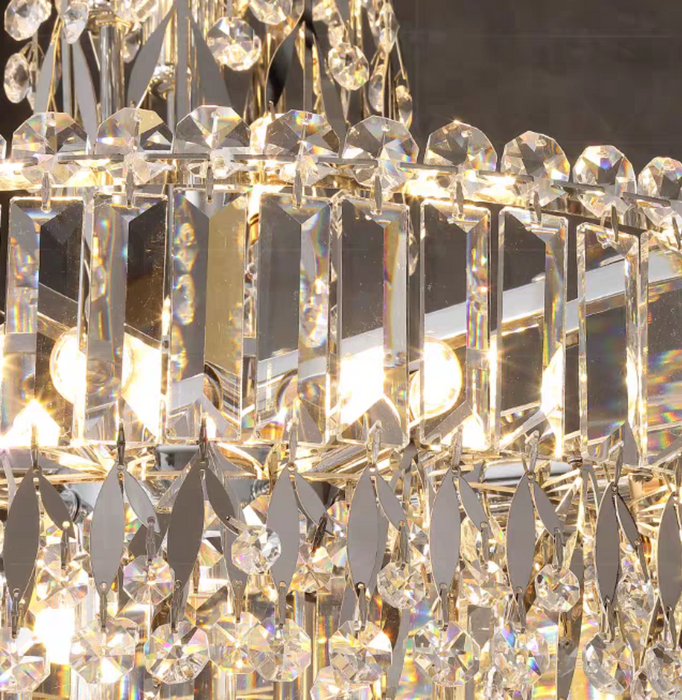 Iluminación de techo cromada de araña de cristal de anillo de varios niveles de lujo para sala de estar/Villa/vestíbulo