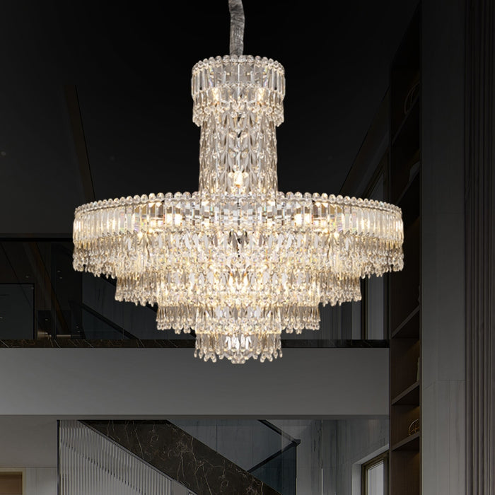 Lampadario di cristallo ad anello multilivello di lusso con illuminazione a soffitto cromata per soggiorno/villa/foyer