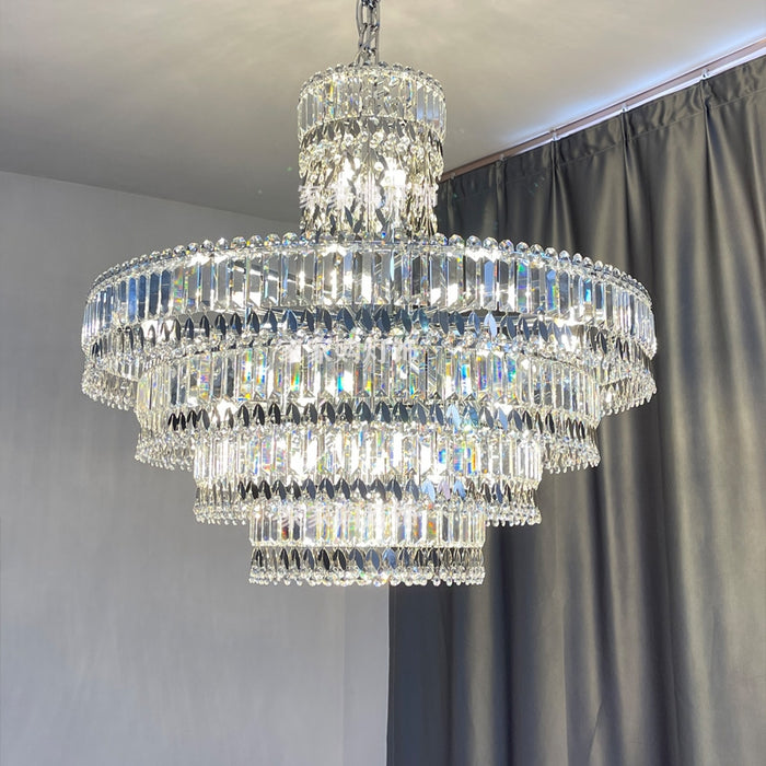Lampadario di cristallo ad anello multilivello di lusso con illuminazione a soffitto cromata per soggiorno/villa/foyer