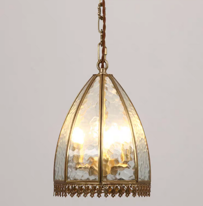 Lampadario a sospensione Tiffany americano vintage in ottone e vetro per comodino/sala da pranzo/foyer/bar