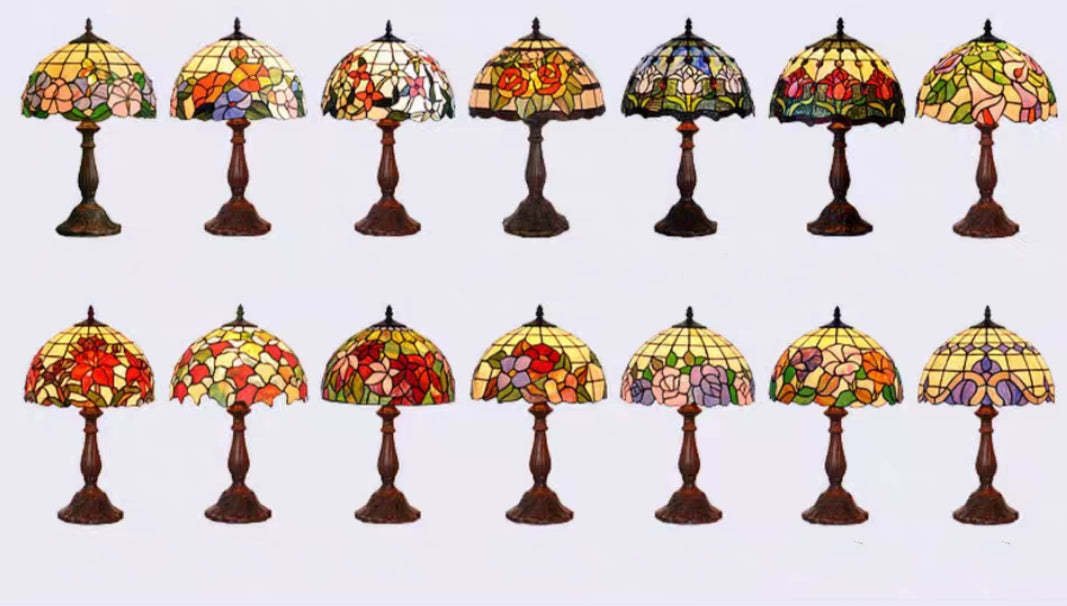 Lampade da tavolo Tiffany in vetro colorato in stile vintage americano per comodino/soggiorno/bar