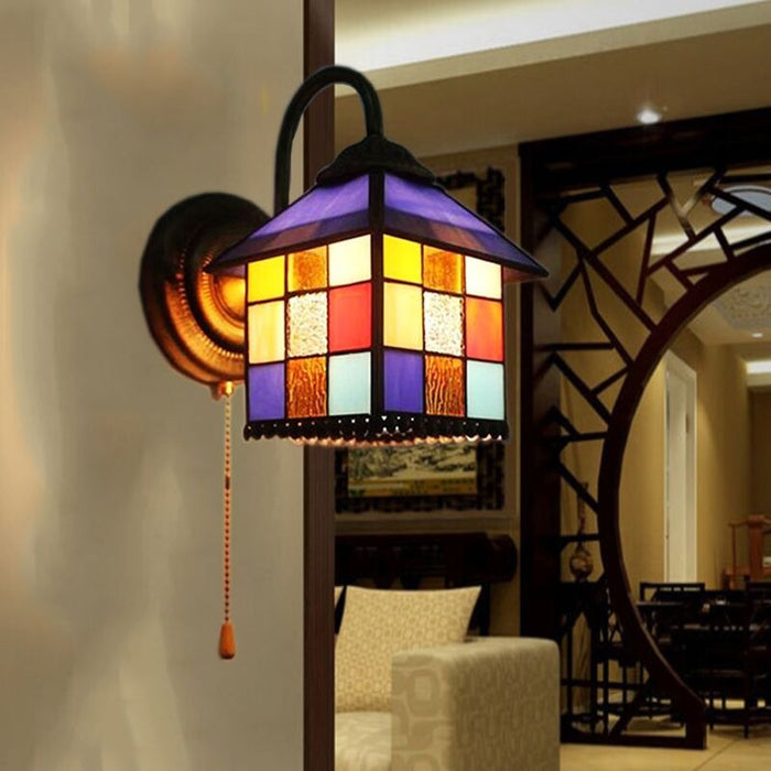 Lampada da parete in vetro colorato Tiffany retrò per corridoio/soggiorno/foyer/camera da letto