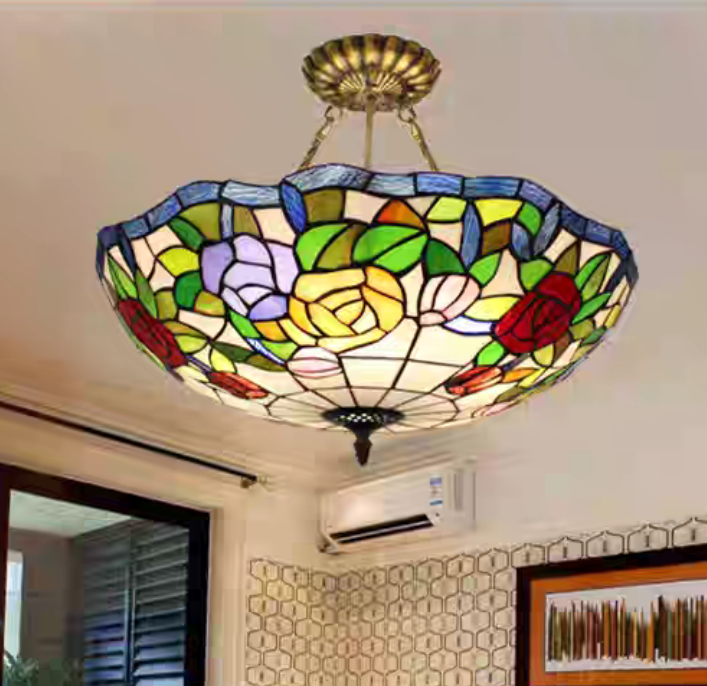 Tiffany Retro Colorful Upside Down Umbrella Glass Pendant for Living Room/Entryway/Hallway