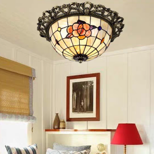 chandelier,chandeliers,flush mount,ceiling,colorful,colored,stained,seashell,flower,glass,metal,retro,living room,bedroom,bar,coffee shop,foyer,hallway,entryway