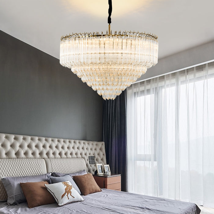 Lampadario a sospensione con aste di cristallo di lusso moderno e multi-livello per soggiorno/camera da letto/foyer/ingressi