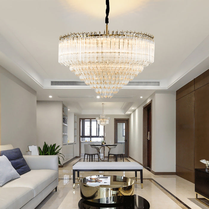 Multi-Tier Modern Light Luxury Crystal Rods Pendant Chandelier for Living Room/Bedroom/Foyer/Entrys