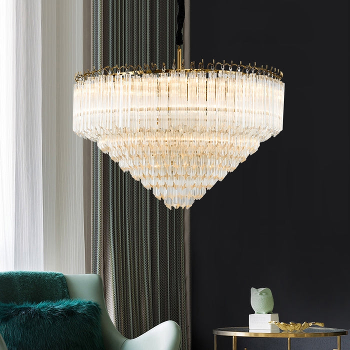 Lámpara colgante de varillas de cristal de lujo, luz moderna de varios niveles, para sala de estar/dormitorio/vestíbulo/entradas