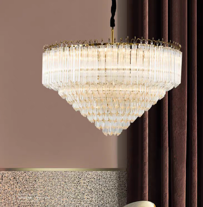 Lámpara colgante de varillas de cristal de lujo, luz moderna de varios niveles, para sala de estar/dormitorio/vestíbulo/entradas