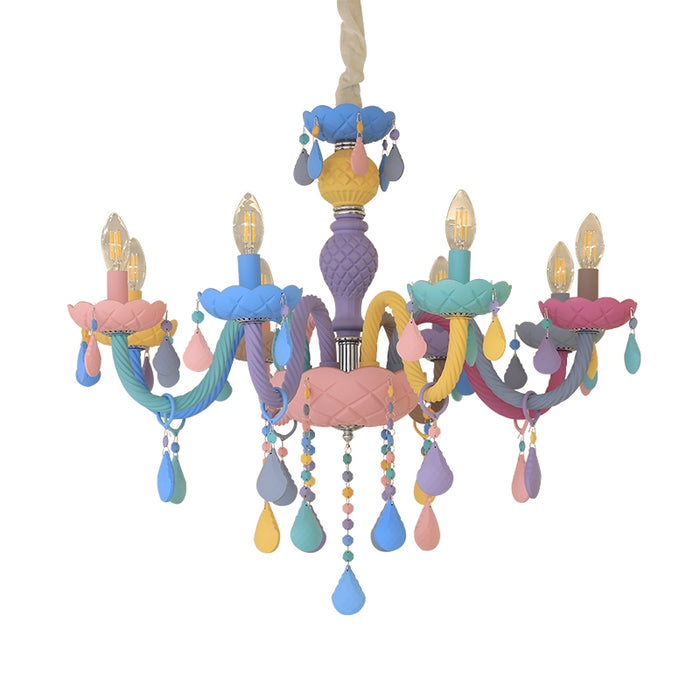 Lámpara de araña de viento color crema con colgante de vidrieras de macarrón para dormitorio/habitación de niños/habitación de princesa