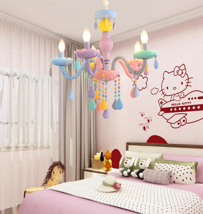 Macaron Stained Glass Pendant Girls Cream Wind Chandelier for Bedroom/Children's Room/Princess Room