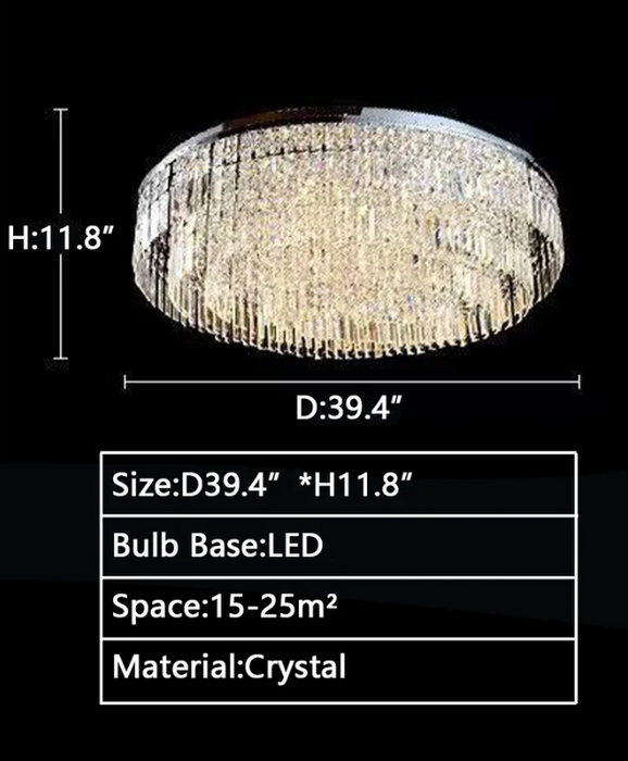 D39.4"*H11.8" chandelier,chandeliers,extra large, large,huge,big,oversize,flush mount,ceiling,crystal rods,crystal,layers,multi-tier,tiers,luxury,chrome,living room,dining room,bedroom,villa,foyer,hallway