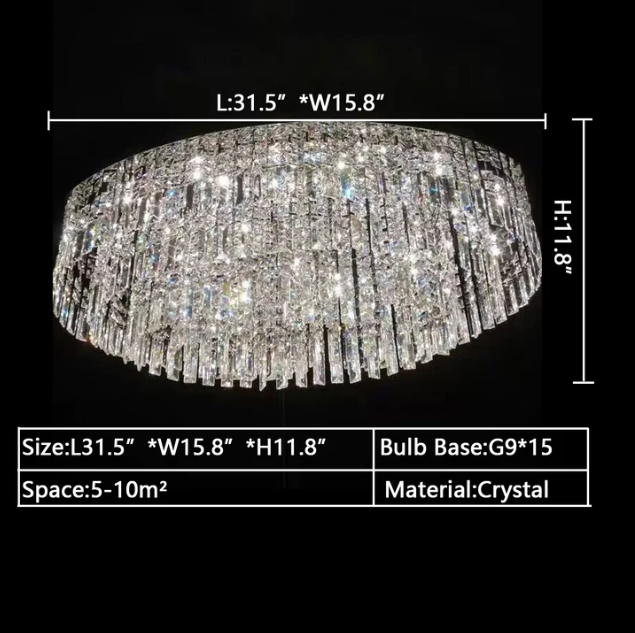 L31.5"*W15.8"*H11.8" chandelier,chandeliers,extra large, large,huge,big,oversize,flush mount,ceiling,crystal rods,crystal,layers,multi-tier,tiers,luxury,chrome,living room,dining room,bedroom,villa,foyer,hallway