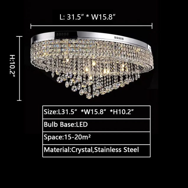 L31.5"*W15.8"*H10.2" chandelier,chandeliers,extra large, large,huge,big,oversize,flush mount,ceiling,crystal rods,crystal,layers,multi-tier,tiers,luxury,chrome,living room,dining room,bedroom,villa,foyer,hallway