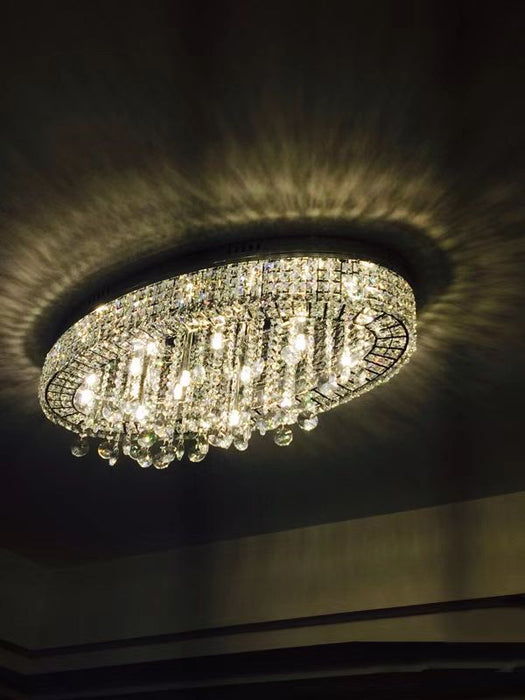 Lampadario moderno a sospensione ovale in cristallo di grandi dimensioni con montaggio a incasso per lampada da soggiorno/tavolo da pranzo