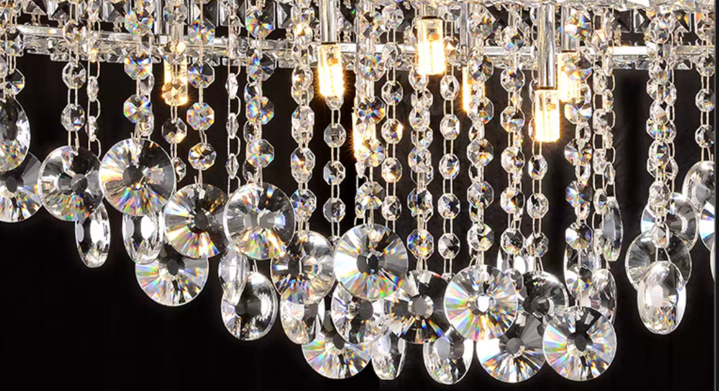 Lámpara colgante de cristal ovalada de montaje empotrado moderna de gran tamaño para sala de estar/mesa de comedor