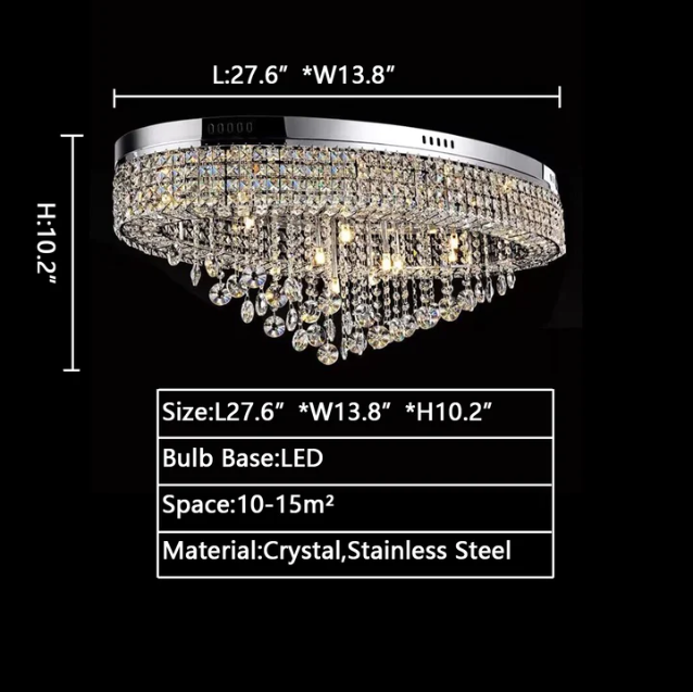 L27.6"*W13.8"*H10.2" chandelier,chandeliers,extra large, large,huge,big,oversize,flush mount,ceiling,crystal rods,crystal,layers,multi-tier,tiers,luxury,chrome,living room,dining room,bedroom,villa,foyer,hallway