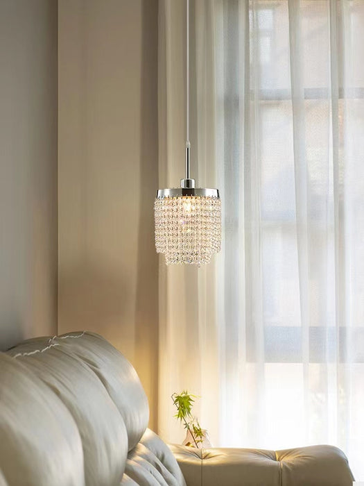 Lampadario moderno in cristallo a più livelli a colonna con finitura cromata, lampadario per sala da pranzo/comodino/ingresso