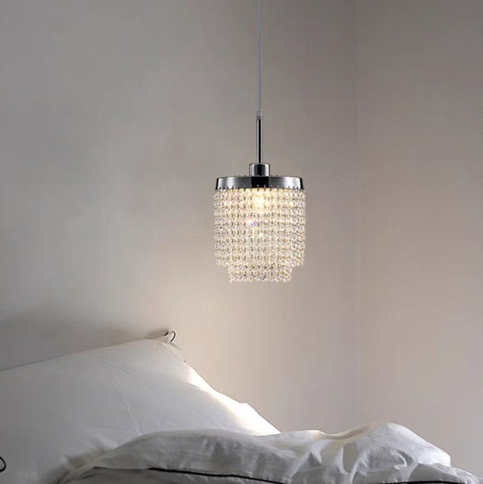 Modern Column Tiered Crystal Pendant Light in Chrome Finish Chandelier for Dining Room/Bedside/Entryway