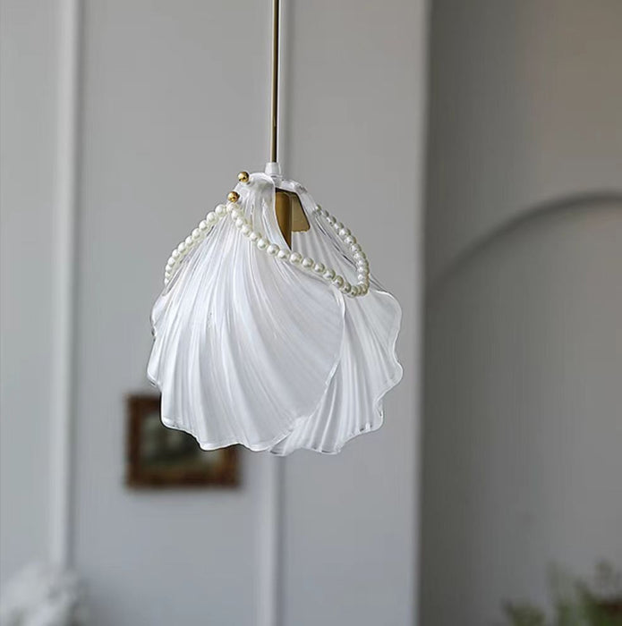 Bohemia Art Frosted Glass Seashell Pure Pearl Pendant Light for Bedside/Dining Table/Coffee Table