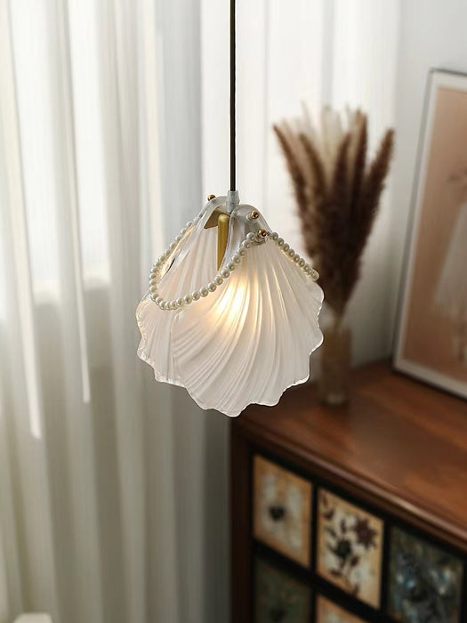 Lámpara colgante de perlas puras de concha marina de cristal esmerilado de arte bohemio para mesita de noche/mesa de comedor/mesa de centro