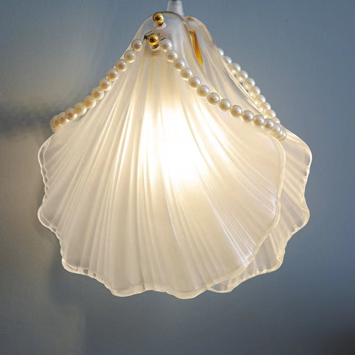 Lámpara colgante de perlas puras de concha marina de cristal esmerilado de arte bohemio para mesita de noche/mesa de comedor/mesa de centro
