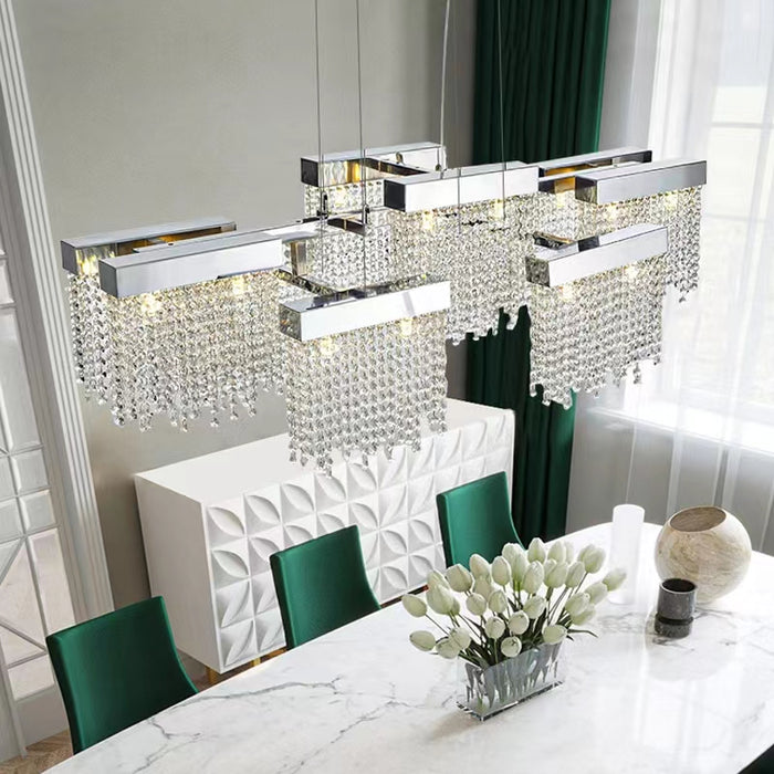 Rossi Linear Chandelier,Rossi 10-Light LED Chandelier,chandelier,chandeliers,pendant,crystal,iron,metal,long table, big table,dining table,kitchen island,dining bar,bar,living room.luxury,chandelier light