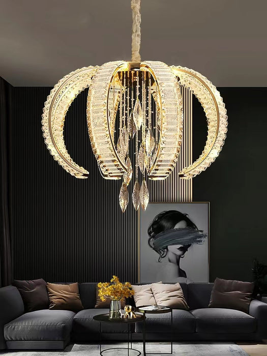 Lámpara colgante de cristal K9 de lujo con luz de arte posmoderno para sala de estar/comedor/vestíbulo/pasillo