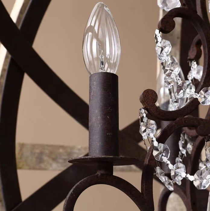 Lámpara colgante de lágrima de cristal claro de madera rústica americana para comedor/sala de estar/pasillo