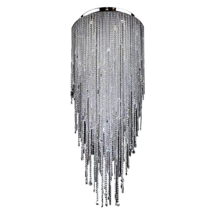 Lámpara colgante extra grande con borlas de cristal y montaje empotrado para sala de estar/sala de techo alto/vestíbulo