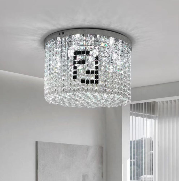 Lampadario rotondo con ciondolo in cristallo con montaggio a incasso modello di design per soggiorno/sala da pranzo/studio