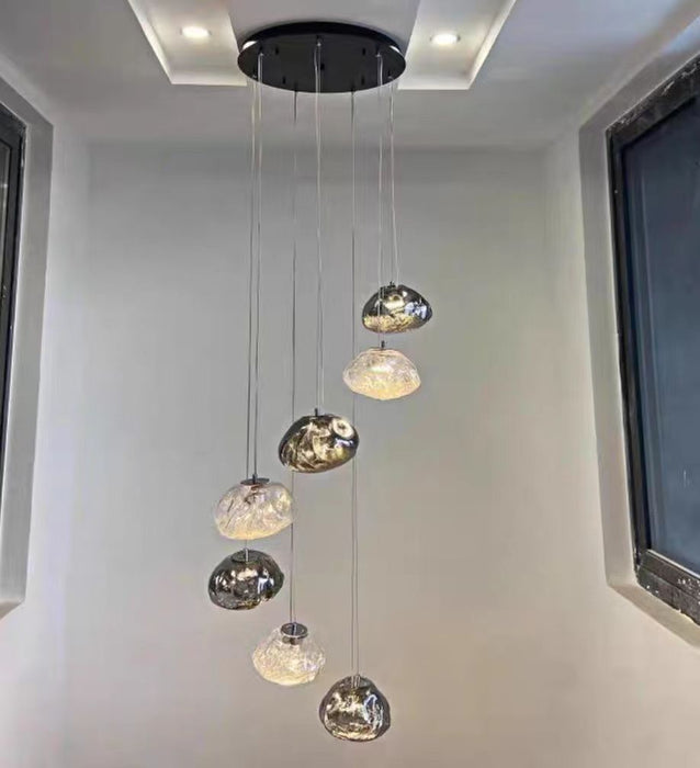 Lampadario decorativo extra large nordico minimalista in vetro a forma di nuvola per scale/soggiorno/stanza con soffitto alto
