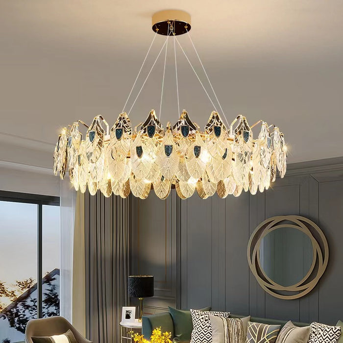 Lampadario moderno con pendente in cristallo di piume e conchiglia di abalone, adatto per soggiorno/sala da pranzo/camera da letto