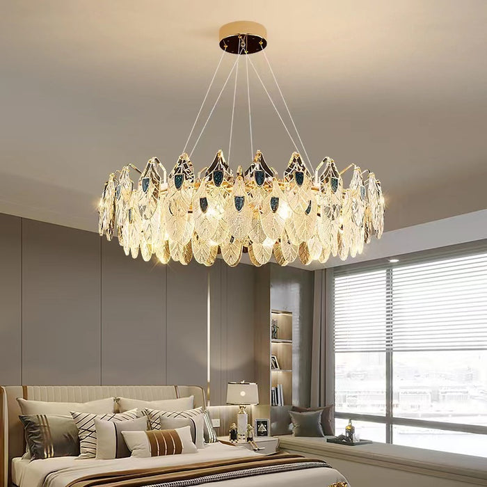 Lámpara moderna de concha de abulón con colgante de cristal de plumas, traje para sala de estar/comedor/dormitorio