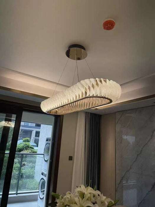 Lámpara de araña ovalada moderna de acero inoxidable con niveles extragrandes para comedor/isla de cocina/entradas grandes