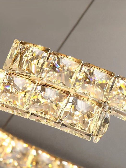 Lampadario moderno di lusso con pendente in cristallo ad anelli irregolari, adatto per soggiorno/sala da pranzo/camera da letto