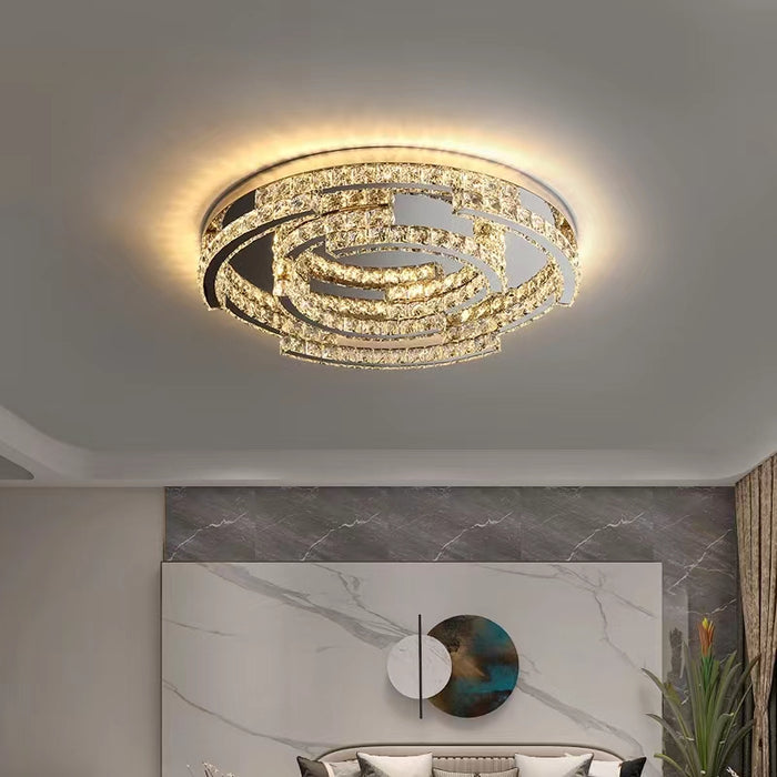 Lampadario moderno di lusso con pendente in cristallo ad anelli irregolari, adatto per soggiorno/sala da pranzo/camera da letto