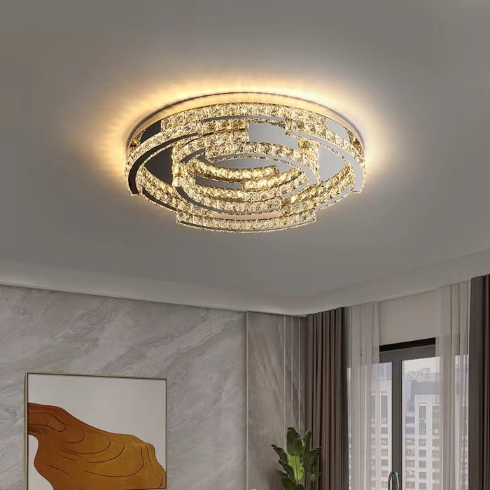 Moderno colgante de cristal de lujo con anillos irregulares, lámpara de araña para salón/comedor/dormitorio
