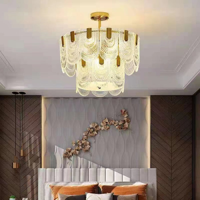 Nordic Light Luxury Patterned Glass Pendant Chandelier Suit for Living/Dining Room/Bedroom