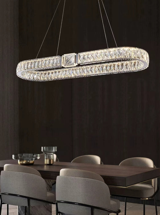 Modern Light Luxury Crystal Belt Ring Pendant Chandelier Suit for Living/Dining Room/ Bedroom
